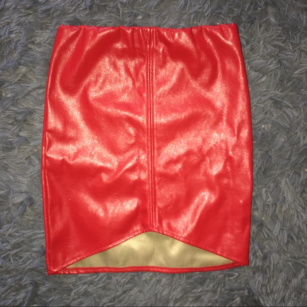 PrettyLittleThing faux red leather skirt